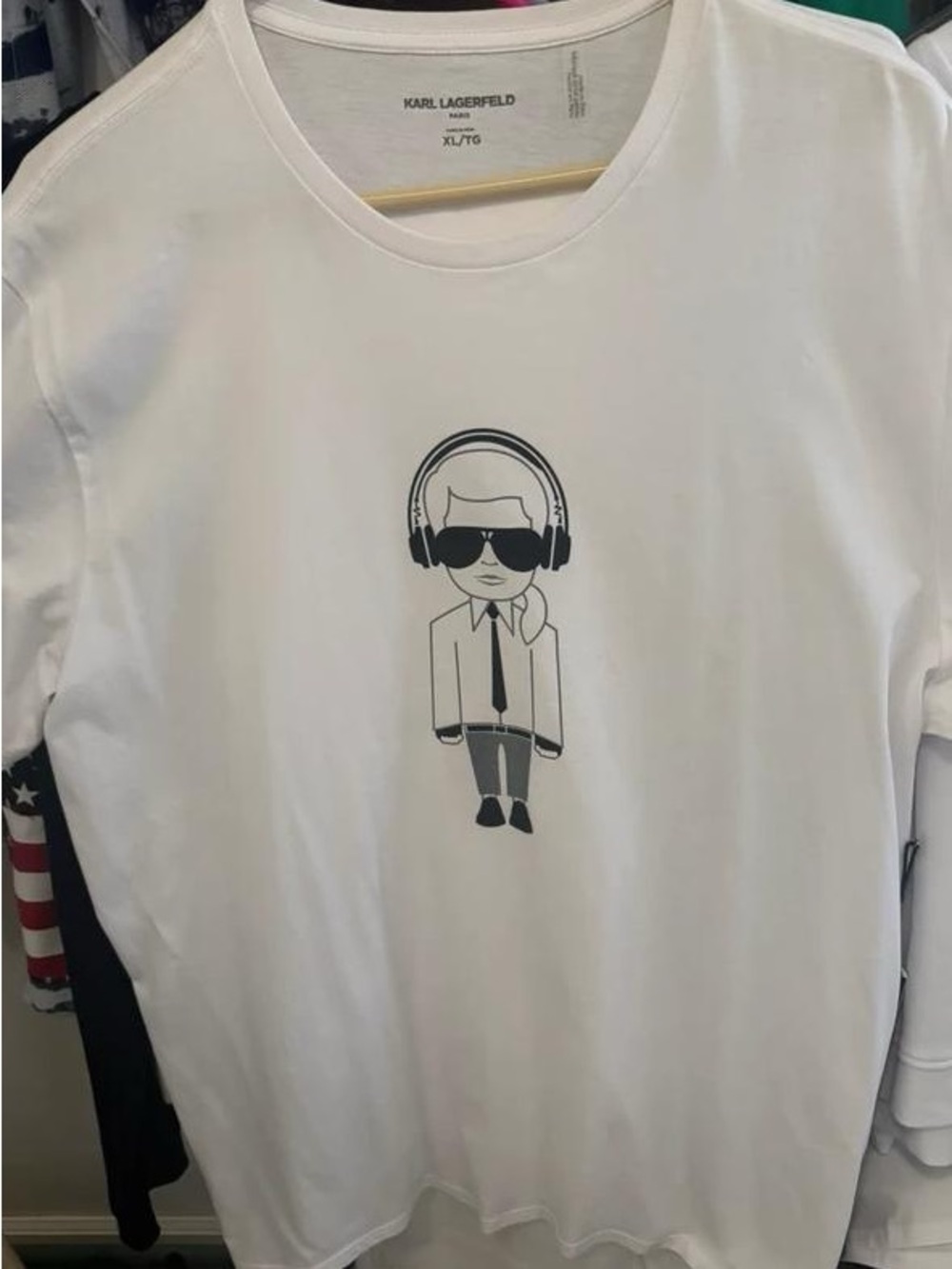 Karl Lagerfeld White Graphic Short Sleeve Tee with Headphones Motif